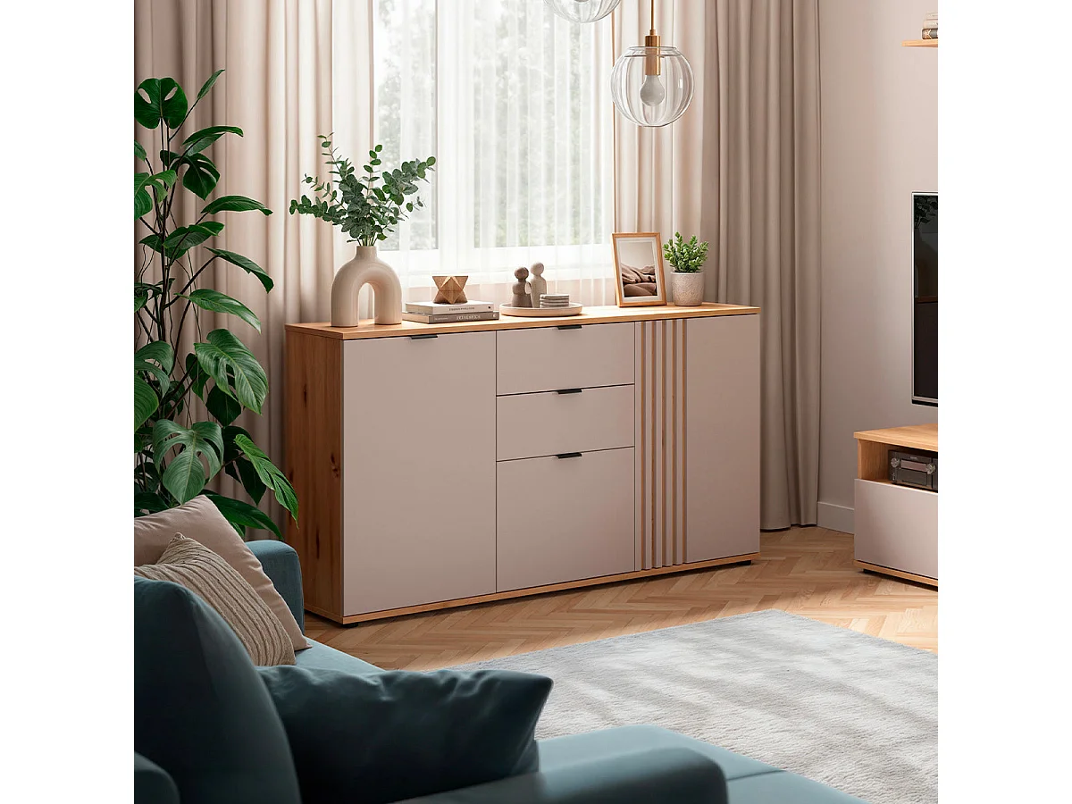 Buffet 3 portes 2 tiroirs Ezra Cachemire et Bois