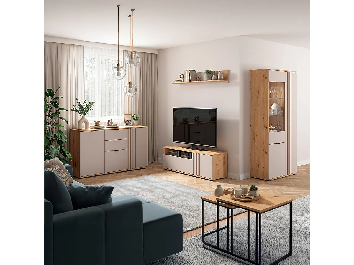 Buffet 3 portes 2 tiroirs Ezra Cachemire et Bois