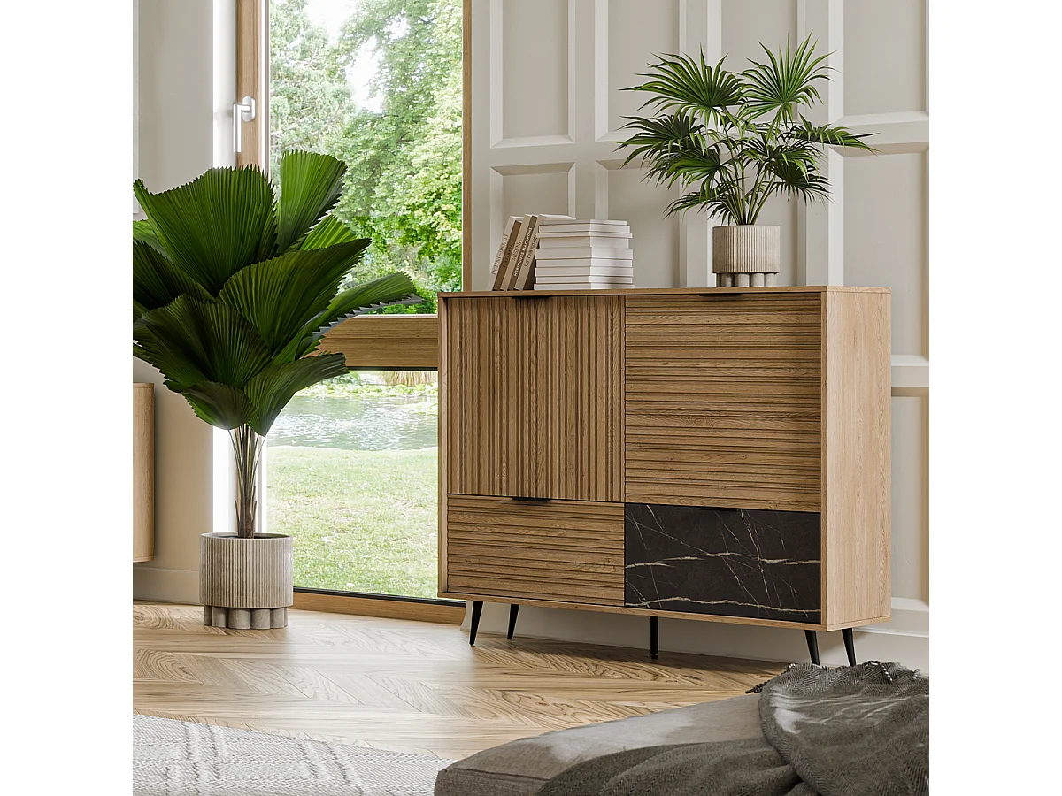 Buffet 2 ante 2 cassetti Luka marrone e nero 110,8cm