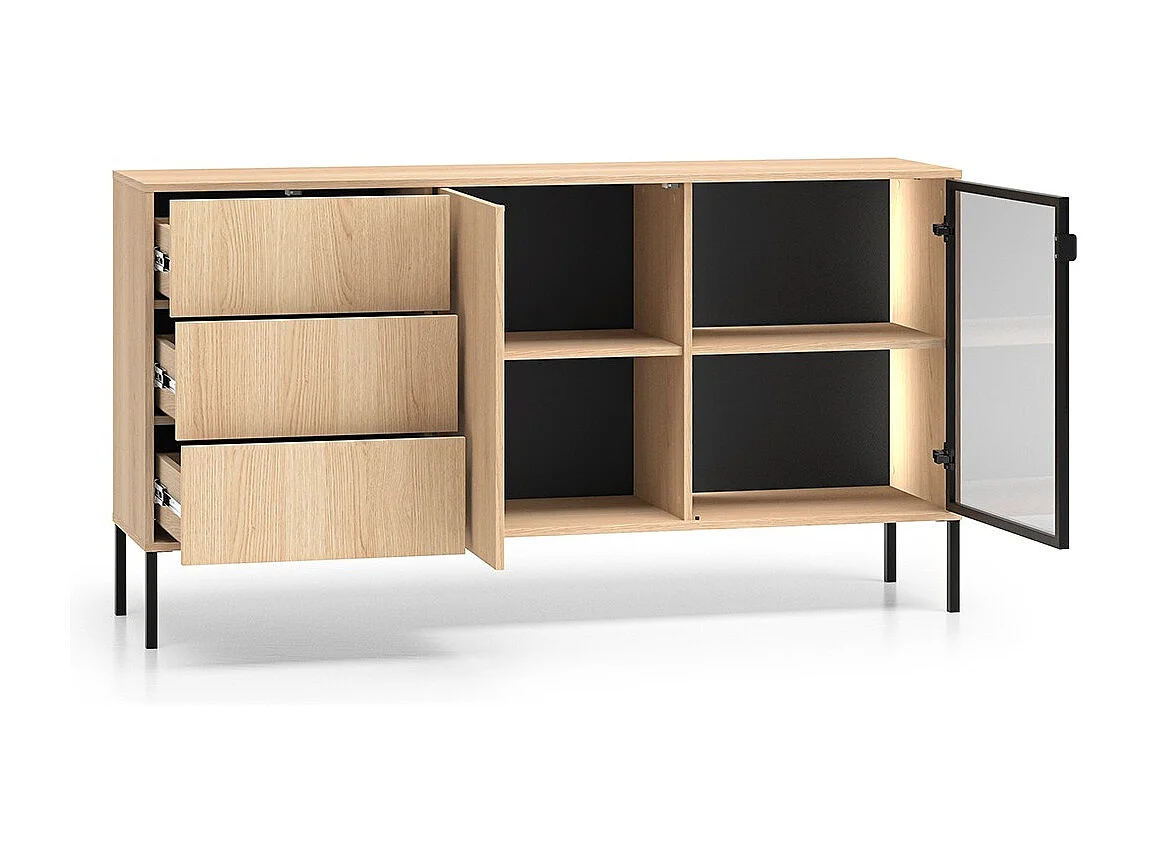 Buffet 2 portes 3 tiroirs Paige Bois et Noir