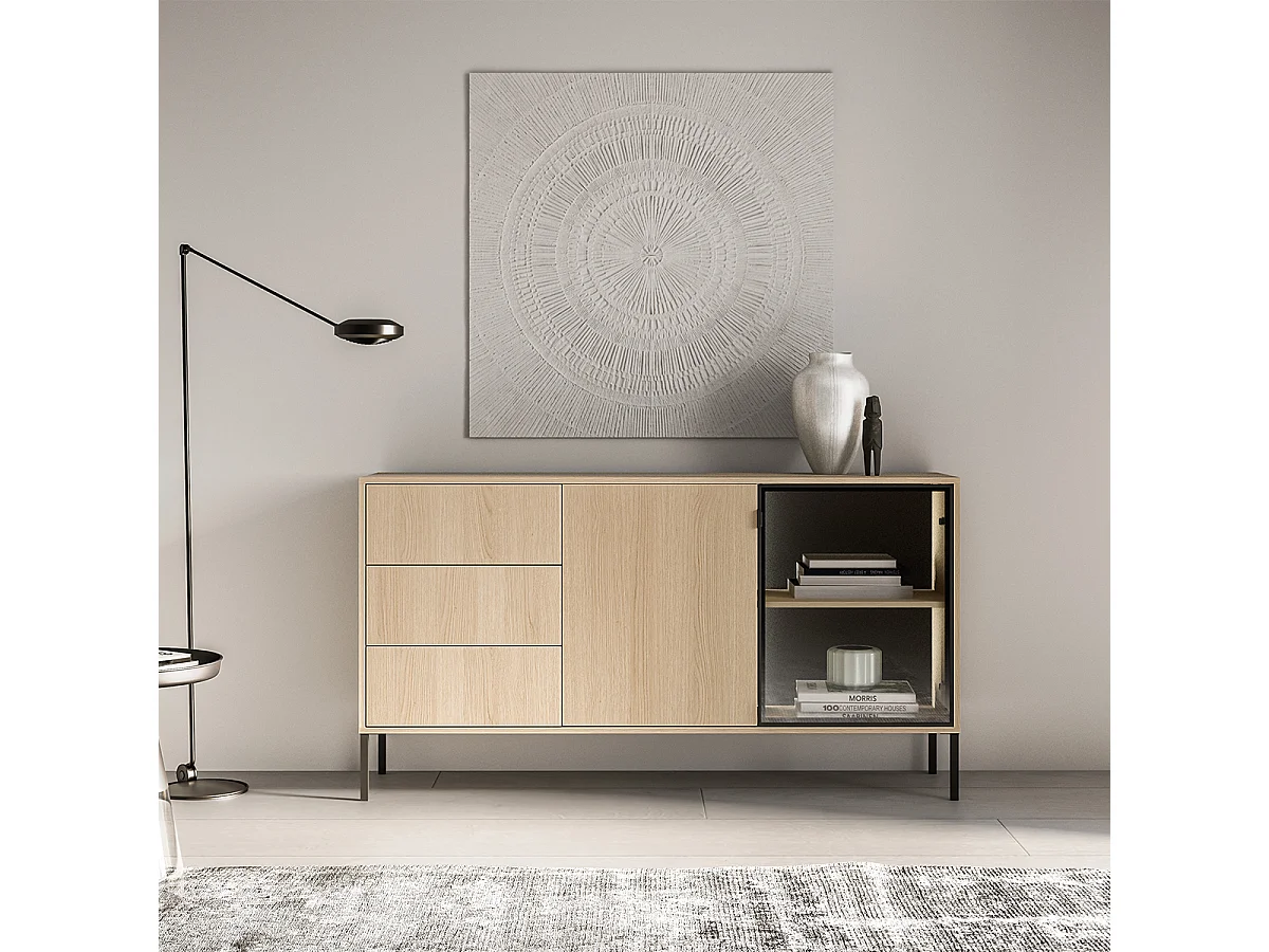 Buffet 2 portes 3 tiroirs Paige Bois et Noir