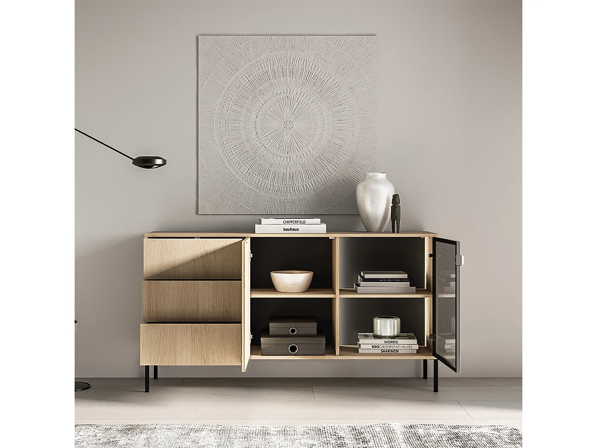 Buffet 2 portes 3 tiroirs Paige Bois et Noir