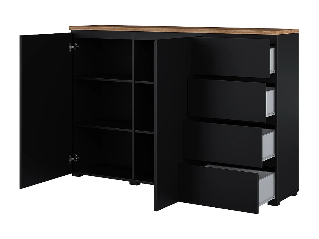 Buffet 2 portes 4 tiroirs Liko Noir et Bois