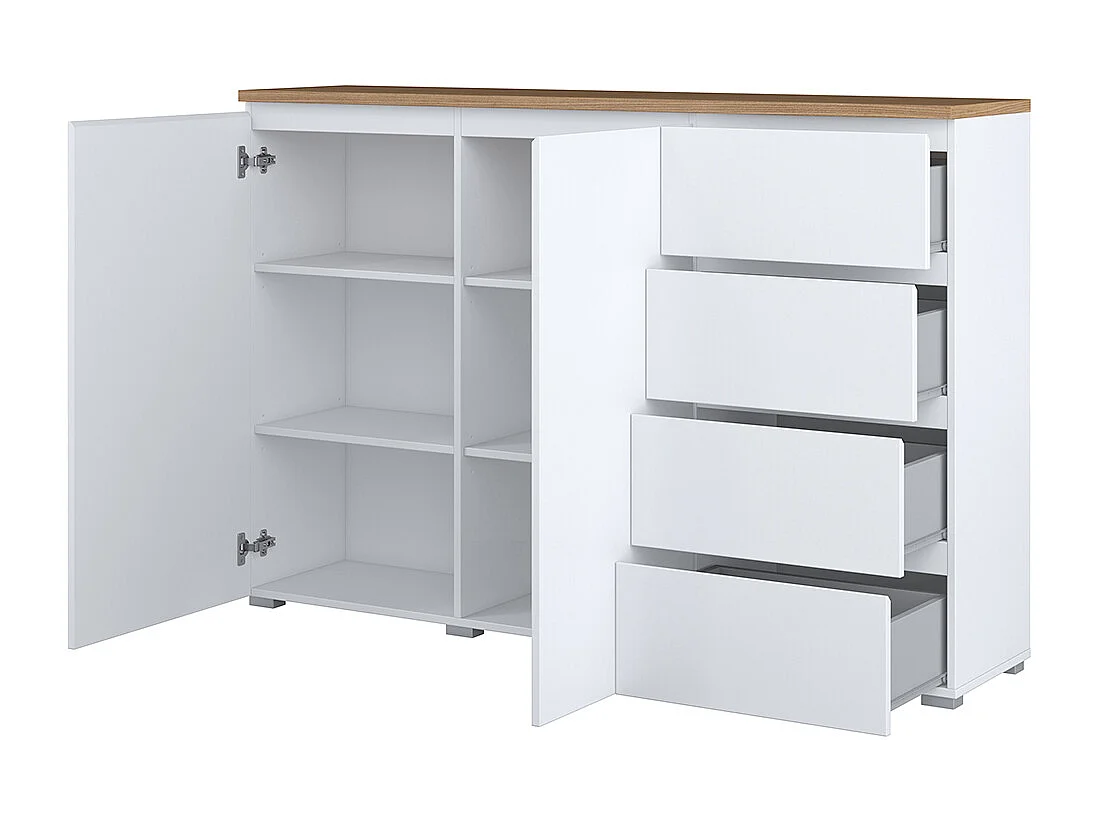Buffet 2 portes 4 tiroirs Liko Blanc et Bois