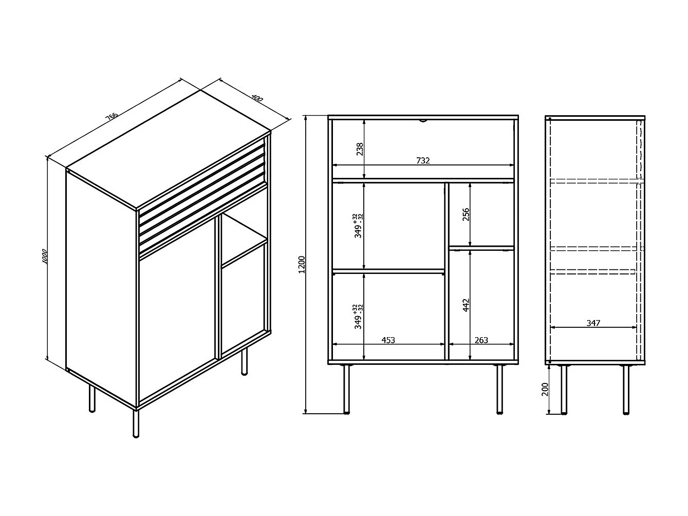 Buffet haut 3 portes Astra Bois foncé et Cachemire