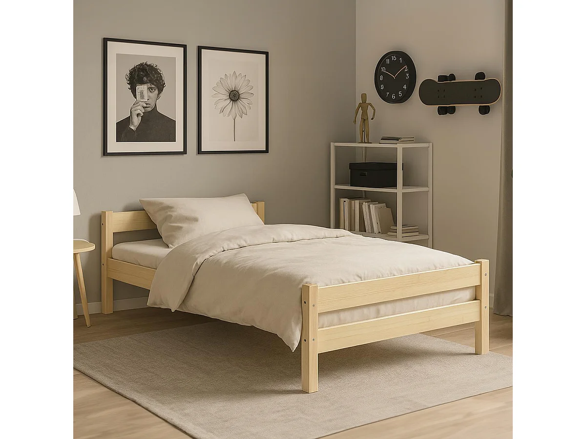 Lit 90x200 sommier et matelas inclus Axel Bois