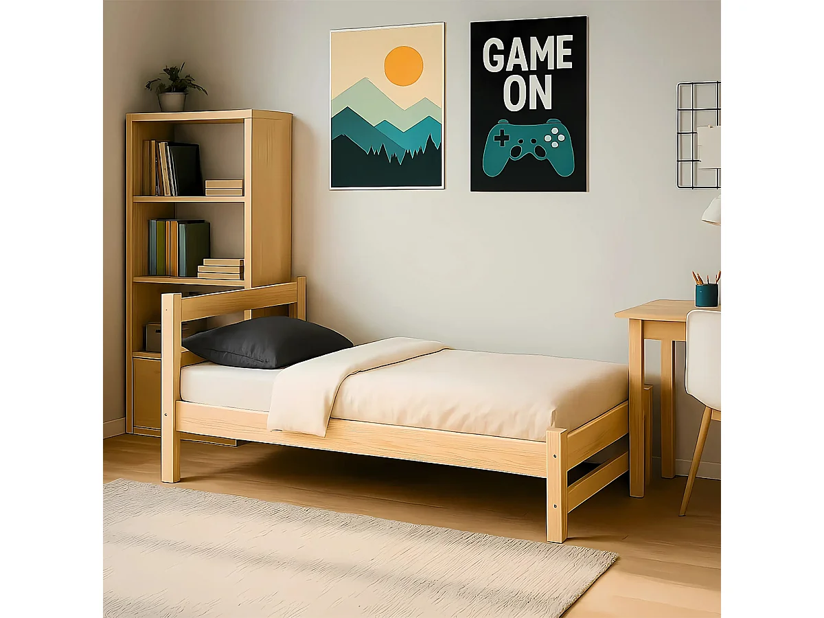 Lit 90x200 sommier et matelas inclus Axel Bois