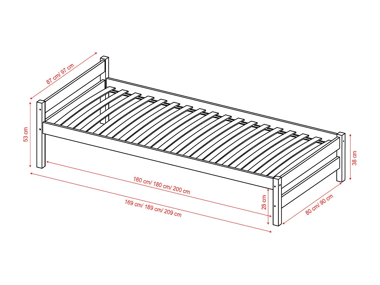 Lit 90x200 sommier et matelas inclus Axel Bois