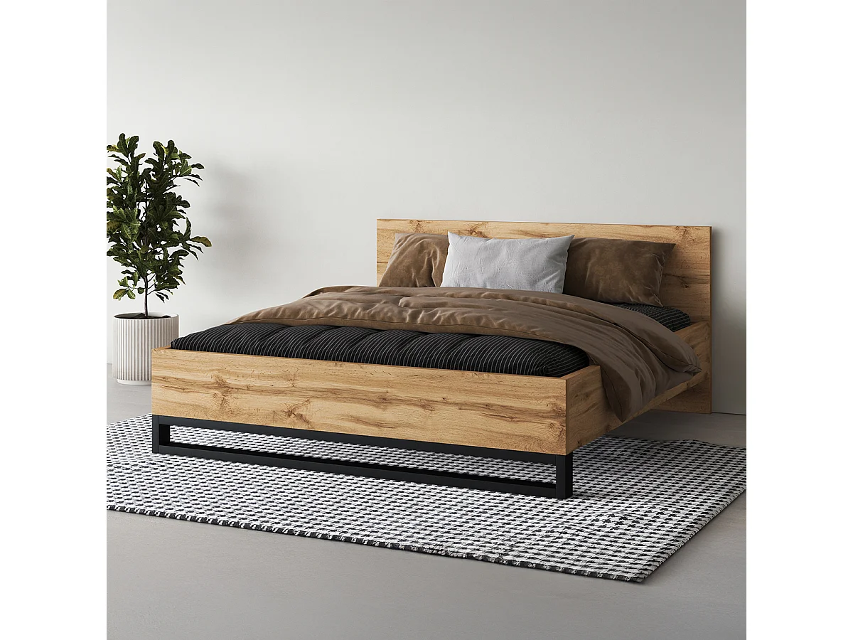 Cama Eden Madera y Negro 160x200 incluido somier