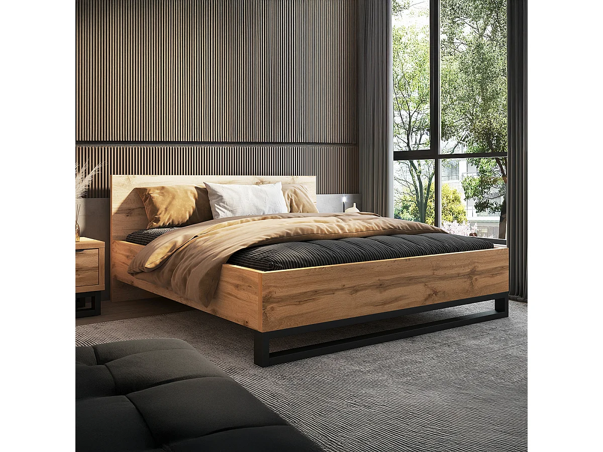 Eden Wood and Black Bed 180x200 including box spring