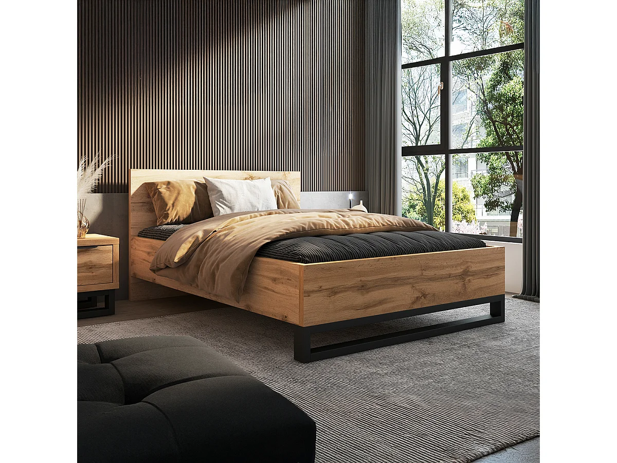 Cama Eden Madera y Negro 140x200 incluido somier