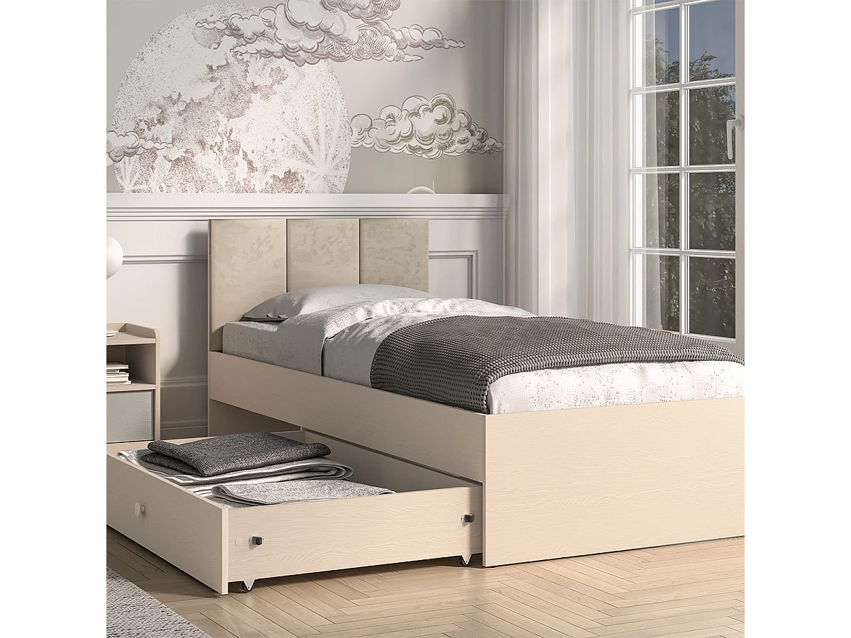 Bett 90x200 inkl. Bettkasten und Schublade Alycia Beige