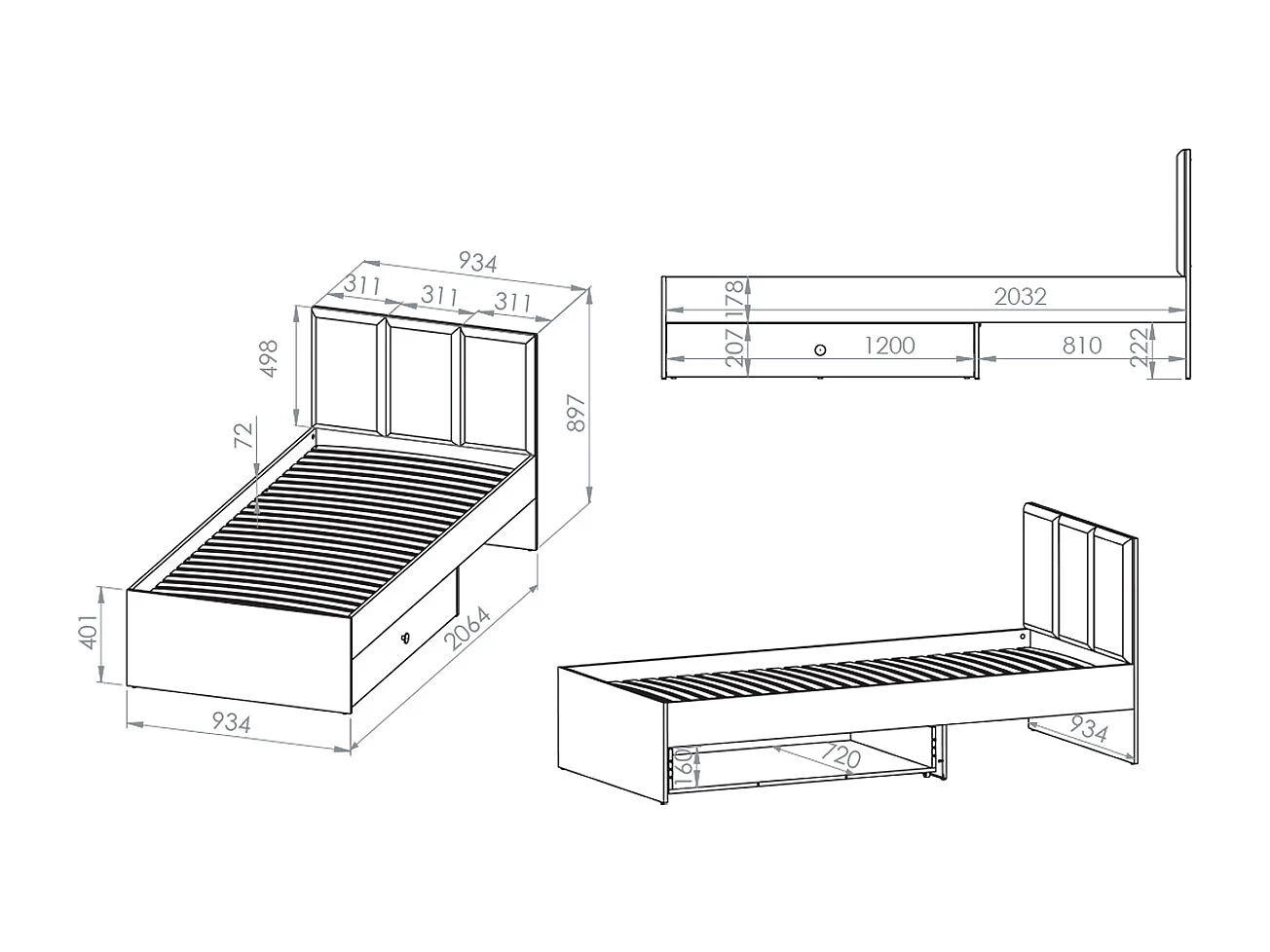 Bett 90x200 inkl. Bettkasten und Schublade Alycia Beige