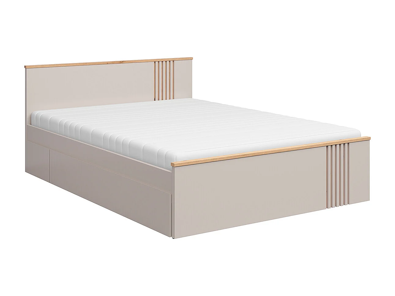 Ezra Cashmere og Wood 160x200 seng inklusive bund og skuffer
