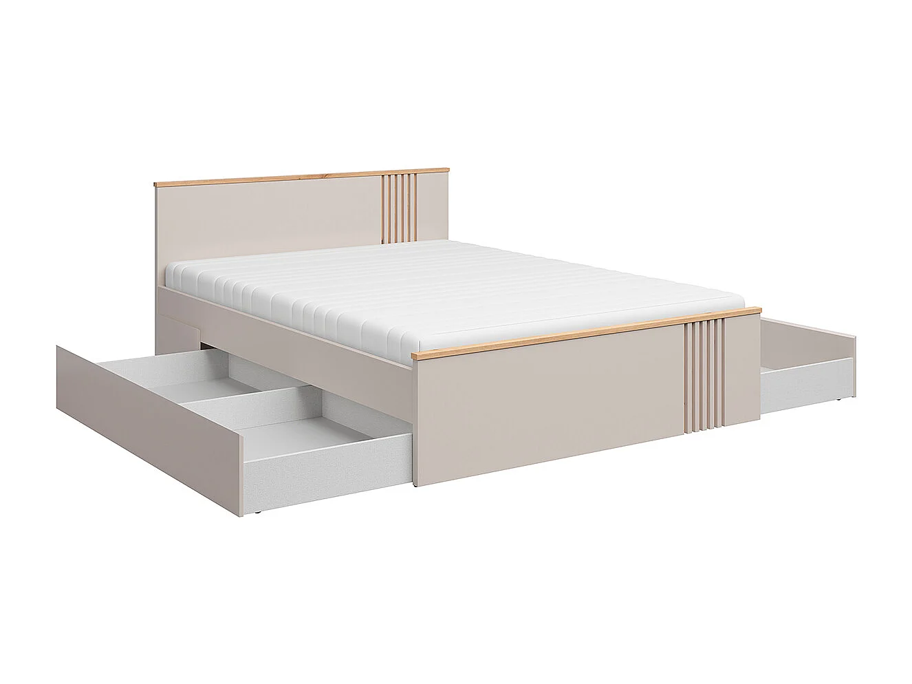 Ezra Cashmere og Wood 160x200 seng inklusive bund og skuffer