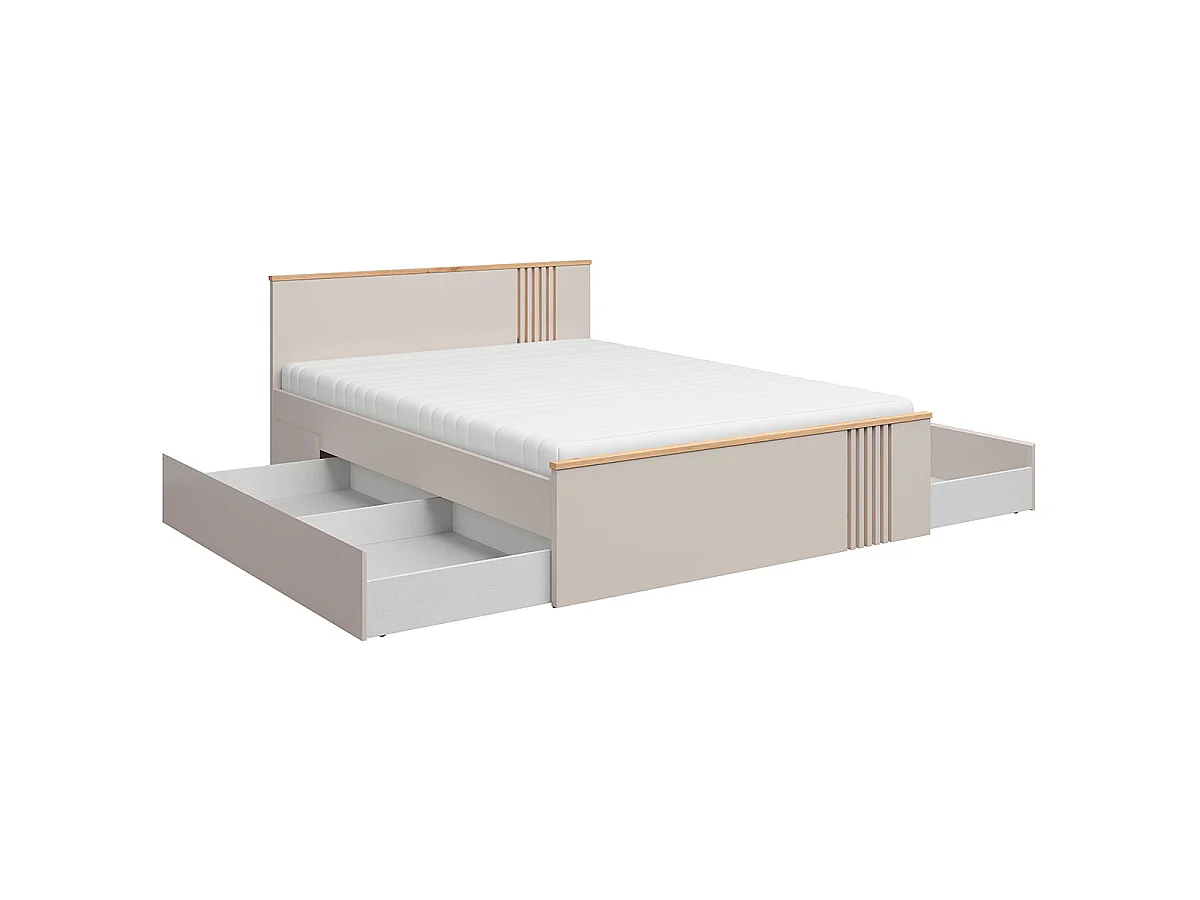 Ezra Cashmere og Wood 160x200 seng inklusive bund og skuffer