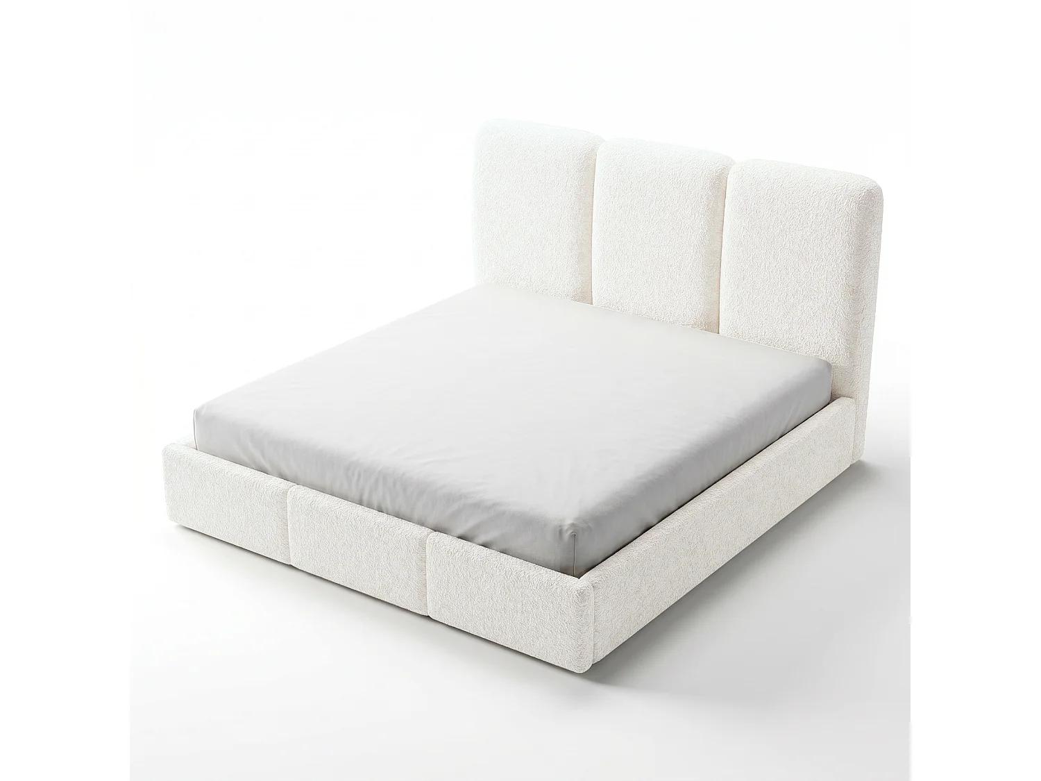 Lit tapissé 200x200 Elora bouclé – lit avec coffre de rangement et sommier, lit coffre moderne, lit chambre, tissu bouclé tendance – Blanc