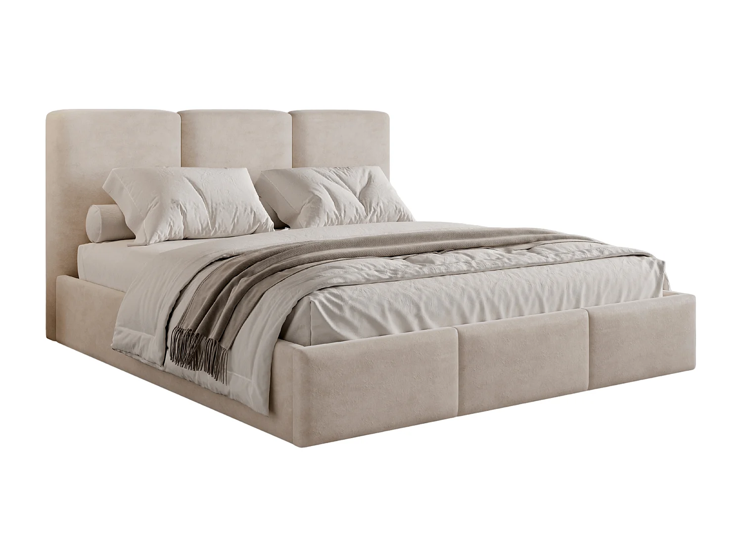 BESILIO Gestoffeerd bed met opbergruimte 120x200 Elora – slank bed met decoratief hoofdbord en metalen frame – Beige