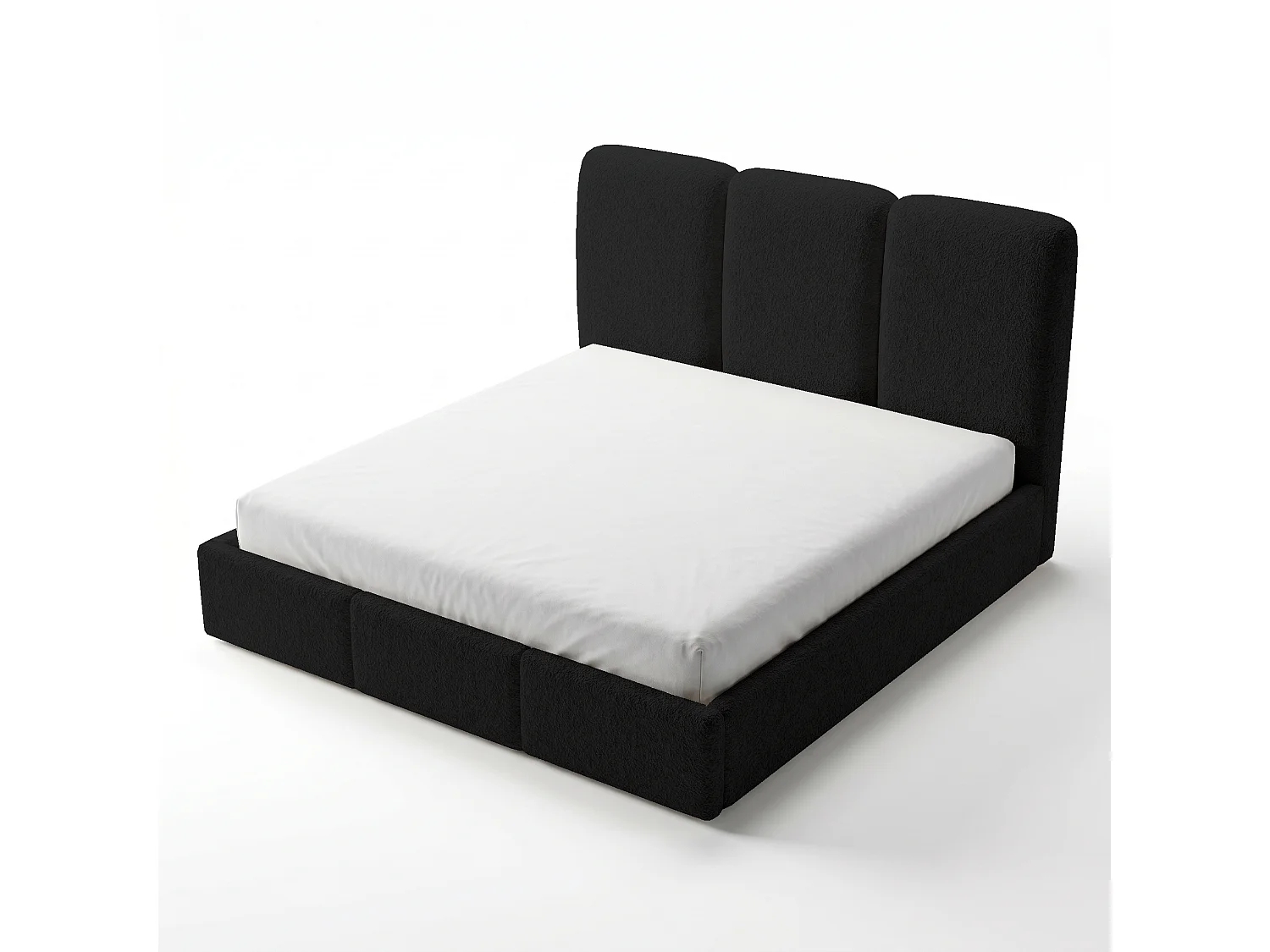 Lit tapissé 160x200 Elora bouclé – lit avec coffre de rangement et sommier, lit coffre moderne, lit chambre, tissu bouclé tendance – Noir