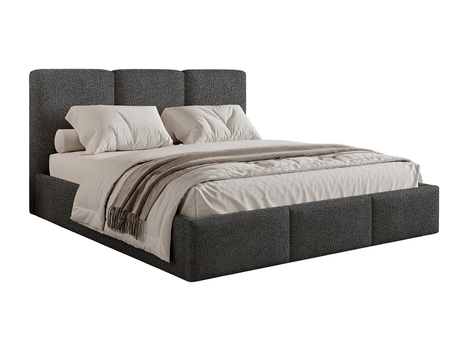 Lit tapissé 120x200 Elora bouclé – lit avec coffre de rangement et sommier, lit coffre moderne, lit chambre, tissu bouclé tendance – Gris