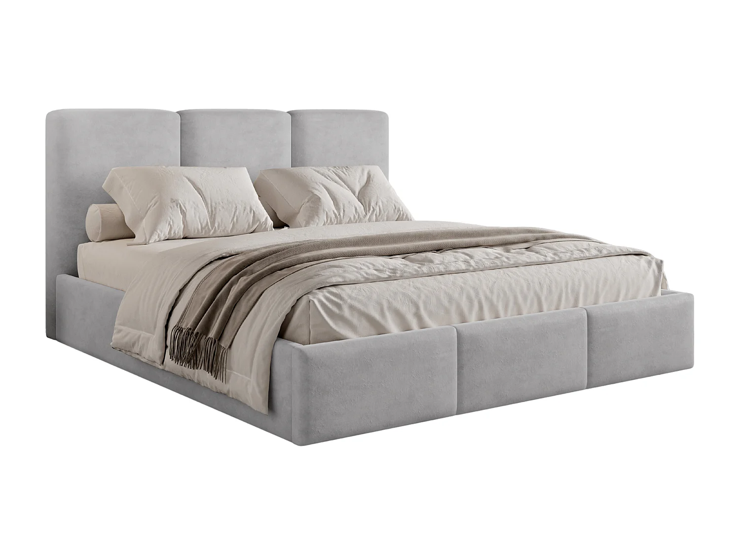 BESILIO Gestoffeerd bed met opbergruimte 160x200 Elora – slank bed met decoratief hoofdbord en metalen frame – Lichtgrijs