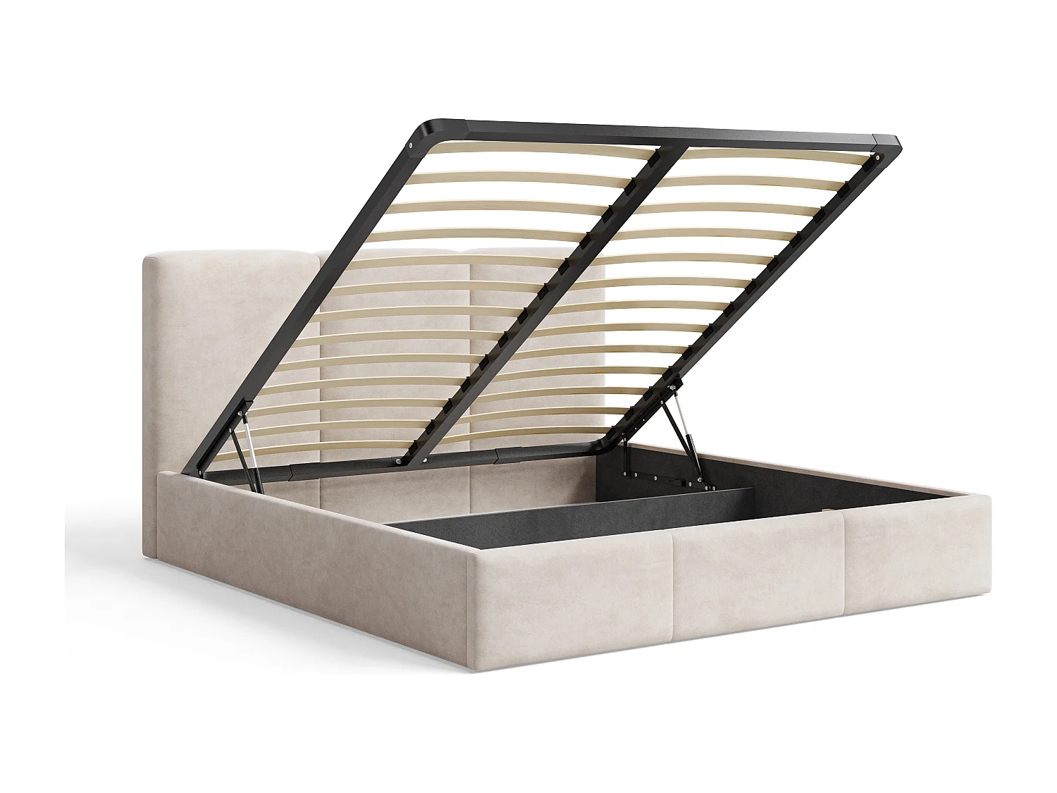 BESILIO Lit tapissé avec coffre de rangement 180x200 Elora – lit fin avec tête de lit décorative et cadre en métal – Gris clair