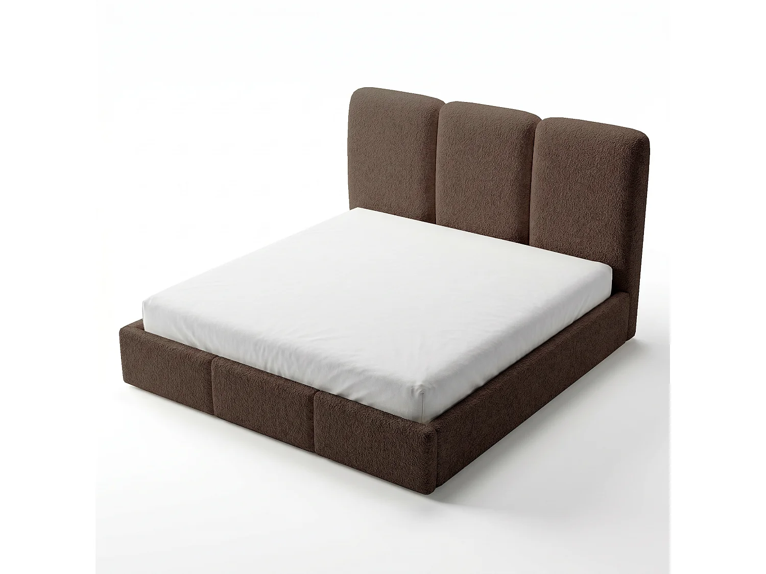 Lit tapissé 180x200 Elora bouclé – lit avec coffre de rangement et sommier, lit coffre moderne, lit chambre, tissu bouclé tendance – Marron