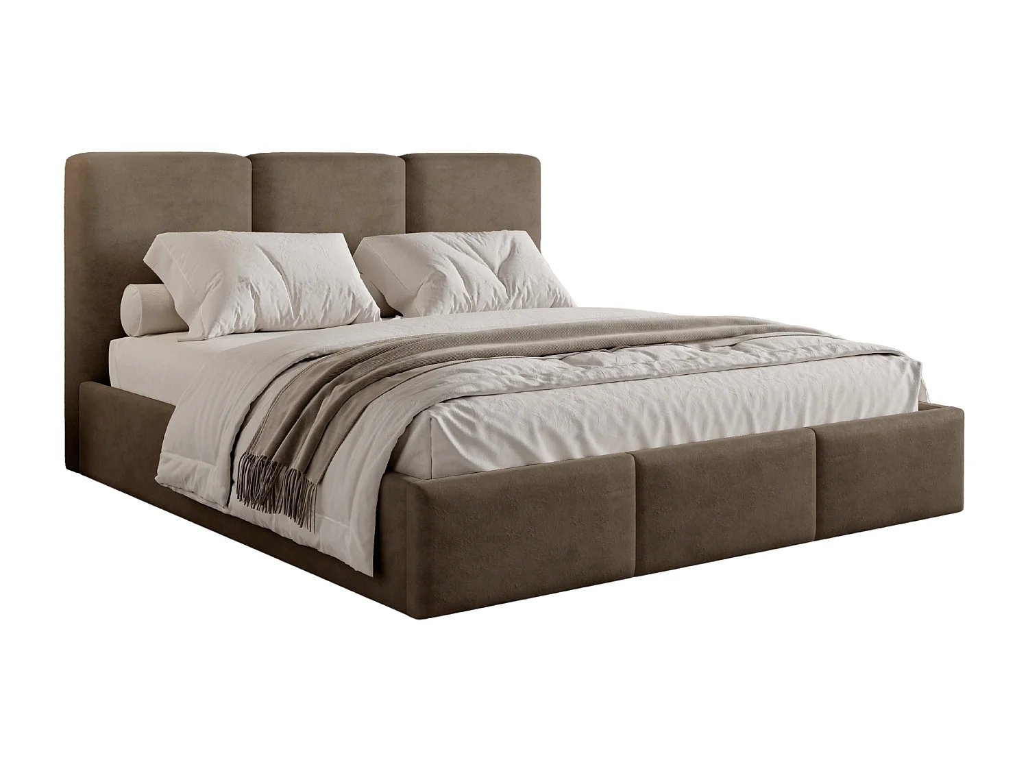 BESILIO Gestoffeerd bed met opbergruimte 120x200 Elora – slank bed met decoratief hoofdbord en metalen frame – Bruin