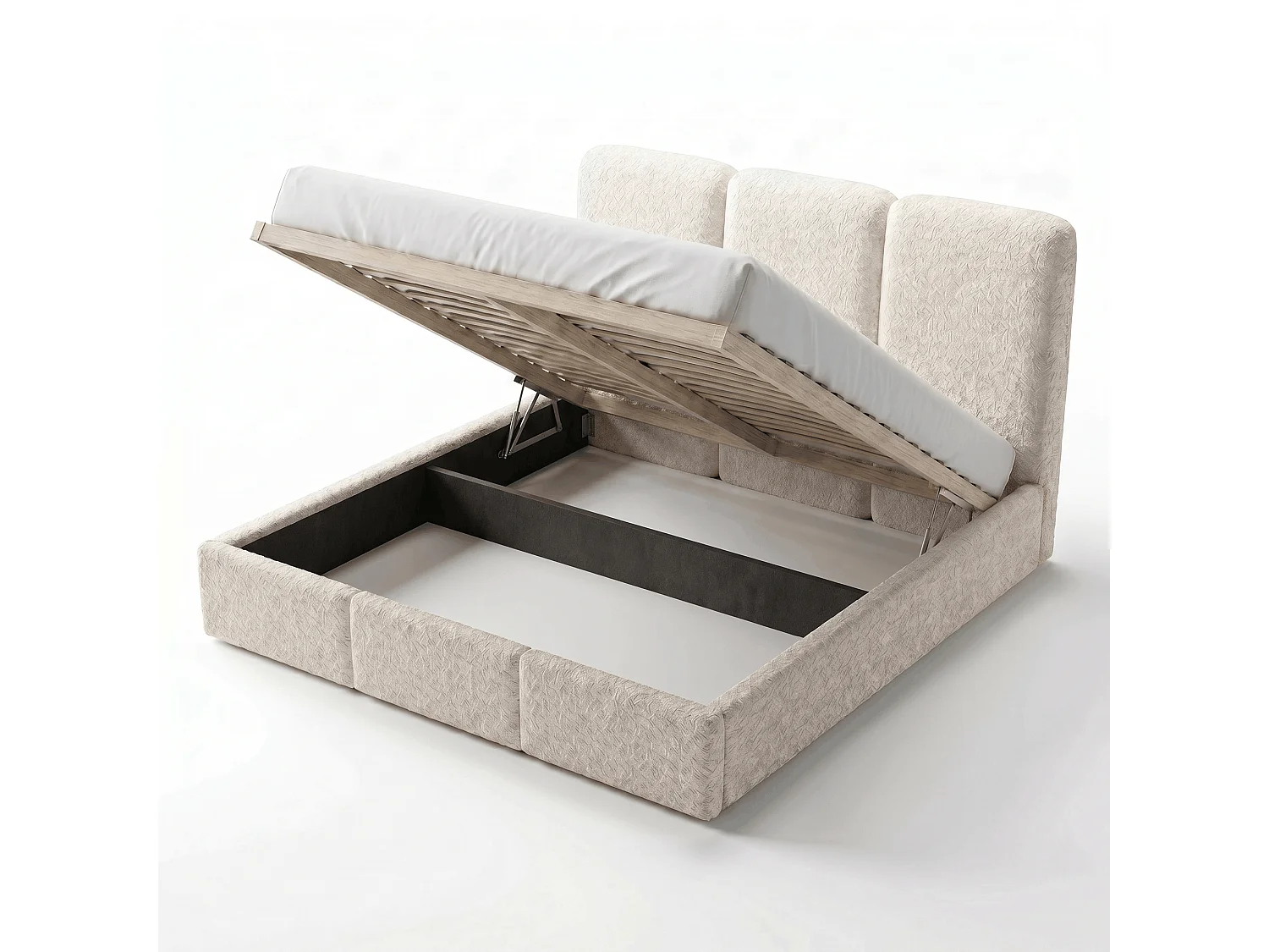 Lit tapissé 180x200 Elora bouclé – lit avec coffre de rangement et sommier, lit coffre moderne, lit chambre, tissu bouclé tendance – Beige