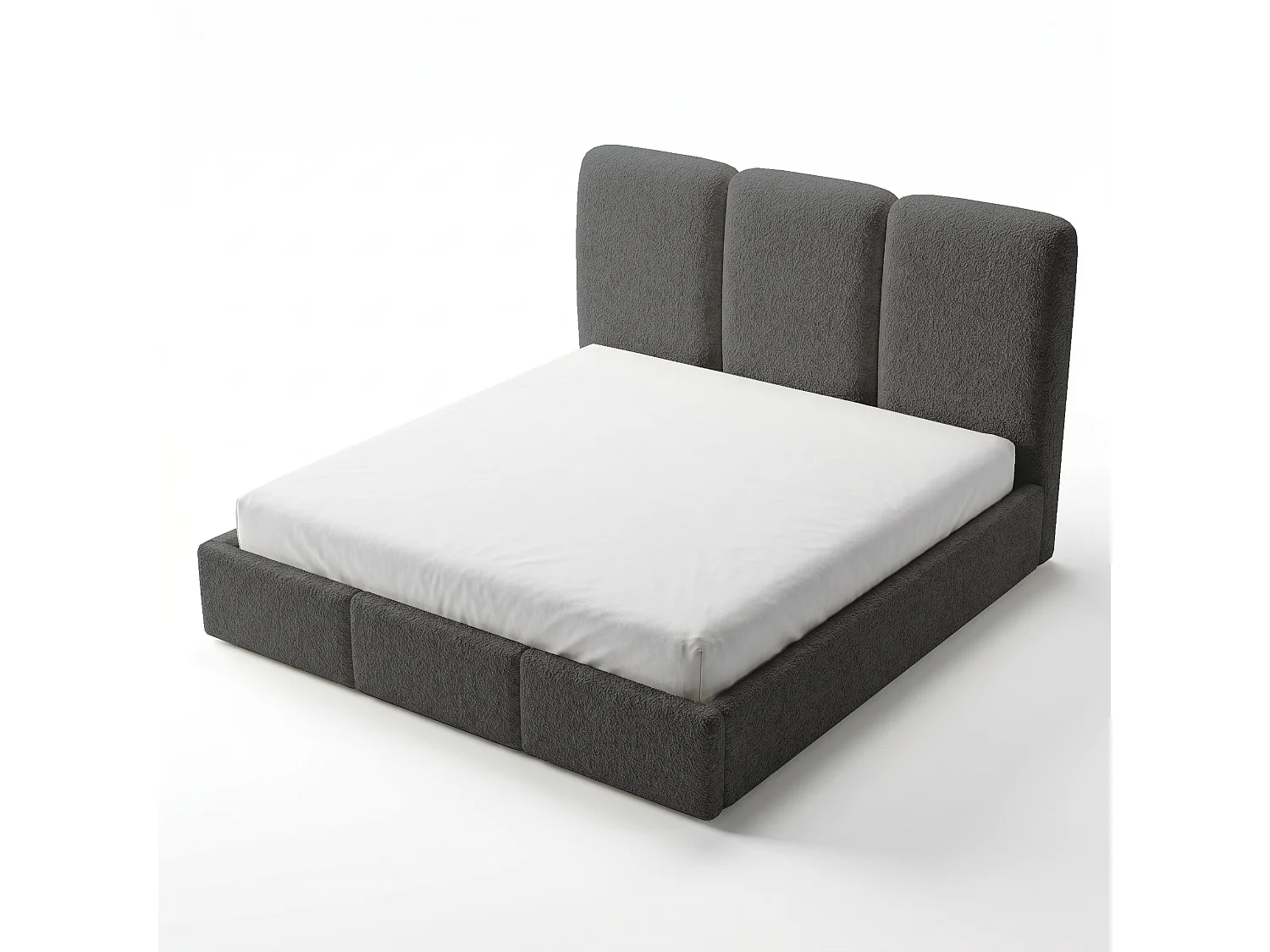 Gestoffeerd bed 160x200 Elora bouclé – bed met opbergruimte en lattenbodem, modern opbergbed, slaapkamerbed, trendy bouclé stof – Grijs
