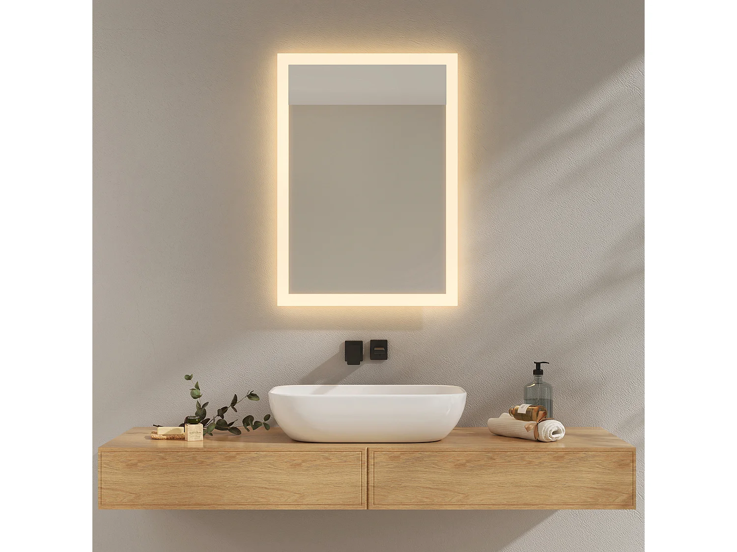 EMKE Specchio LED da Bagno 50 x 70 cm, Anti-Appannamento, Interruttore Meccanico, 2 Temperature di Colore