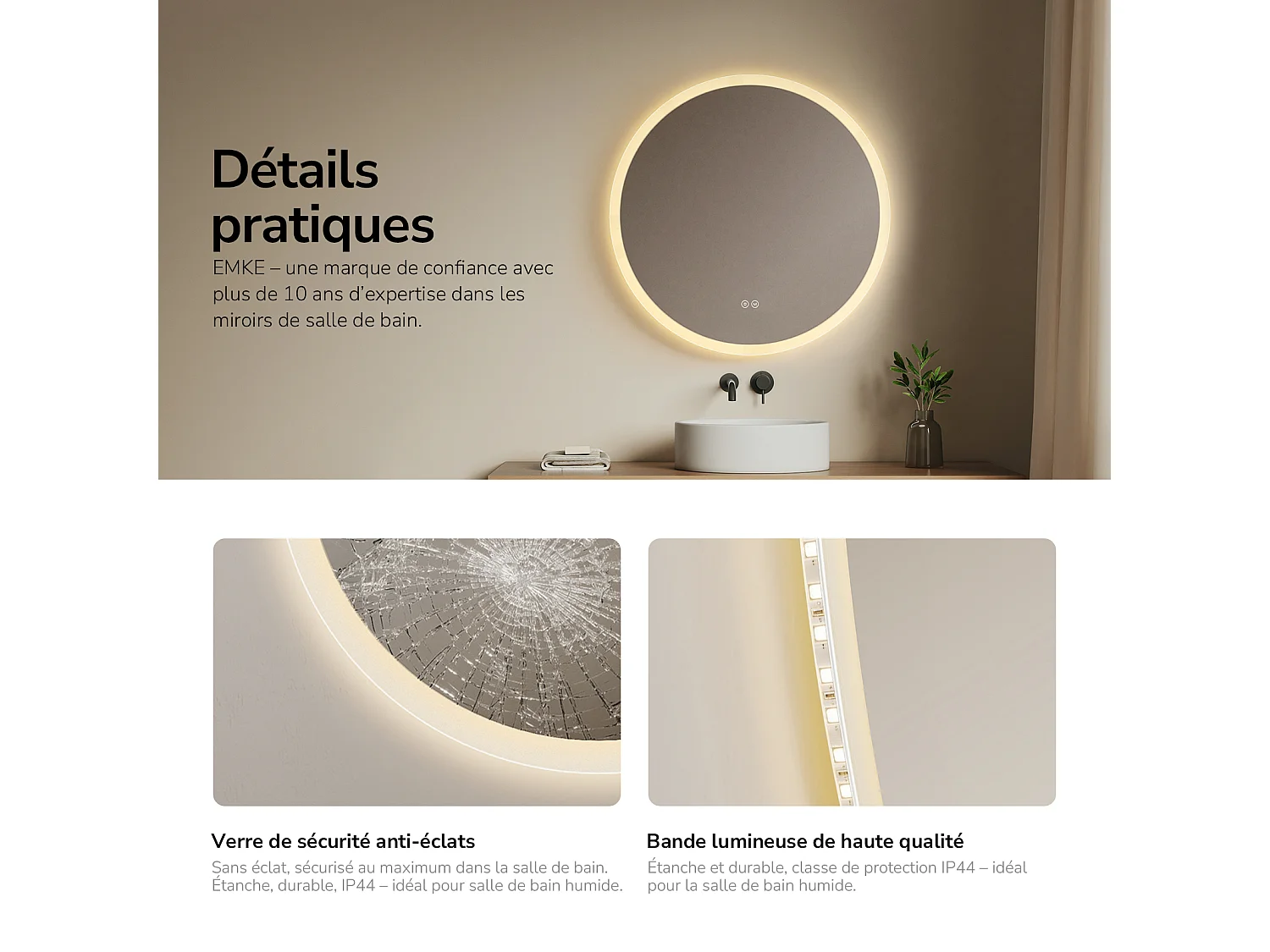 EMKE Ronde LED badkamerspiegel met anti-condens 80 cm