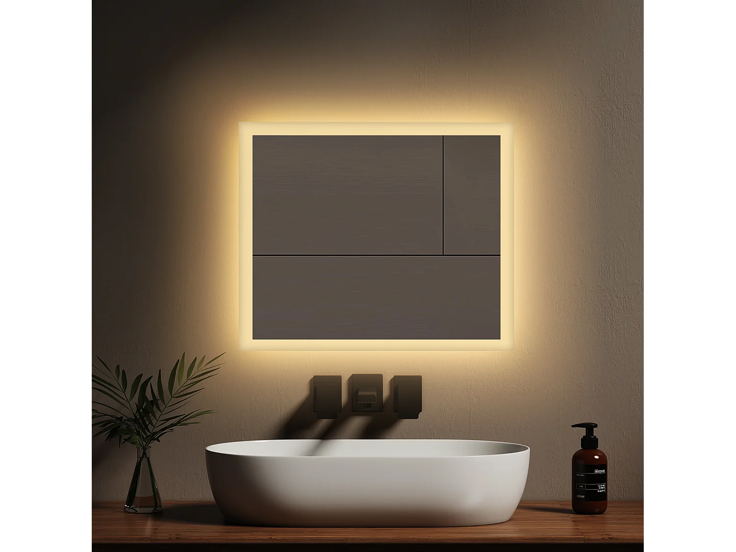 EMKE LED-Badezimmerspiegel 50 x 60 cm, Anti-Beschlag, mechanischer Schalter, 2 Farbtemperaturen