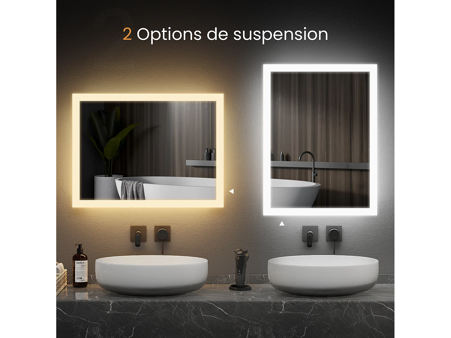 EMKE Badkamerspiegel LED 60x50cm anti-condens dubbele verlichting