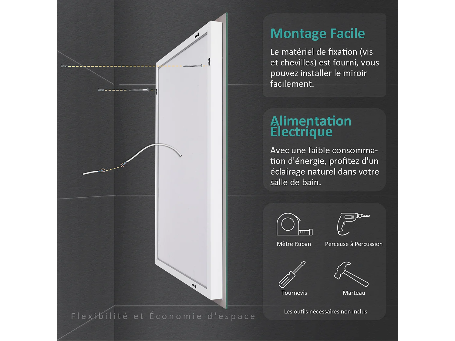 EMKE Specchio LED da Bagno 60 x 50 cm, Interruttore Meccanico, Anti Appannamento, Illuminazione Frontale e Posteriore, Bianco Caldo/Freddo