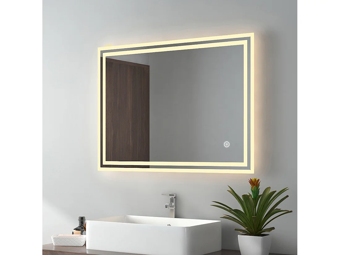 EMKE Badkamerspiegel LED 80x60cm touch anti-condens 3 kleuren