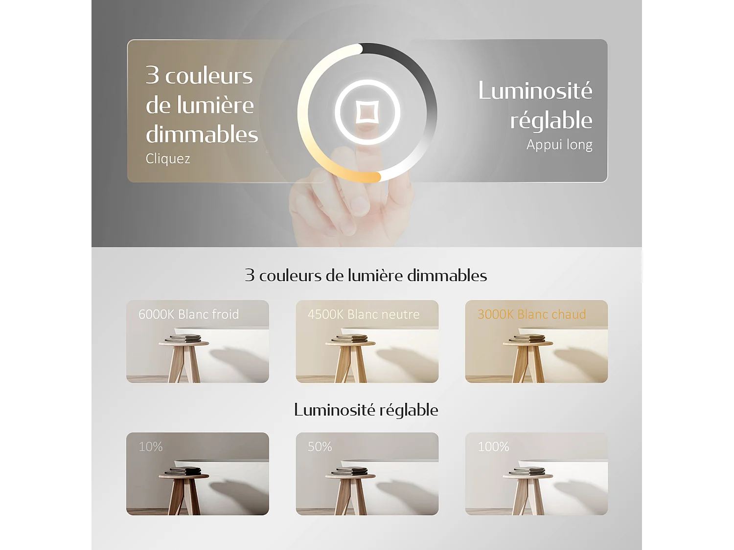 EMKE Badkamerspiegel LED 80x60cm touch anti-condens 3 kleuren