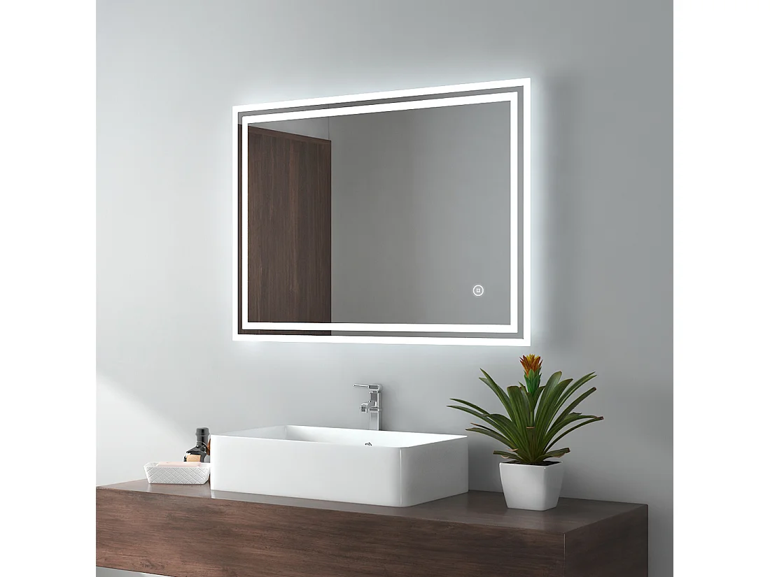 EMKE LED-badkamerspiegel 60 x 80 cm, Touch-schakelaar, Anti-condensfunctie, Dimbaar, 3 Kleurtemperaturen