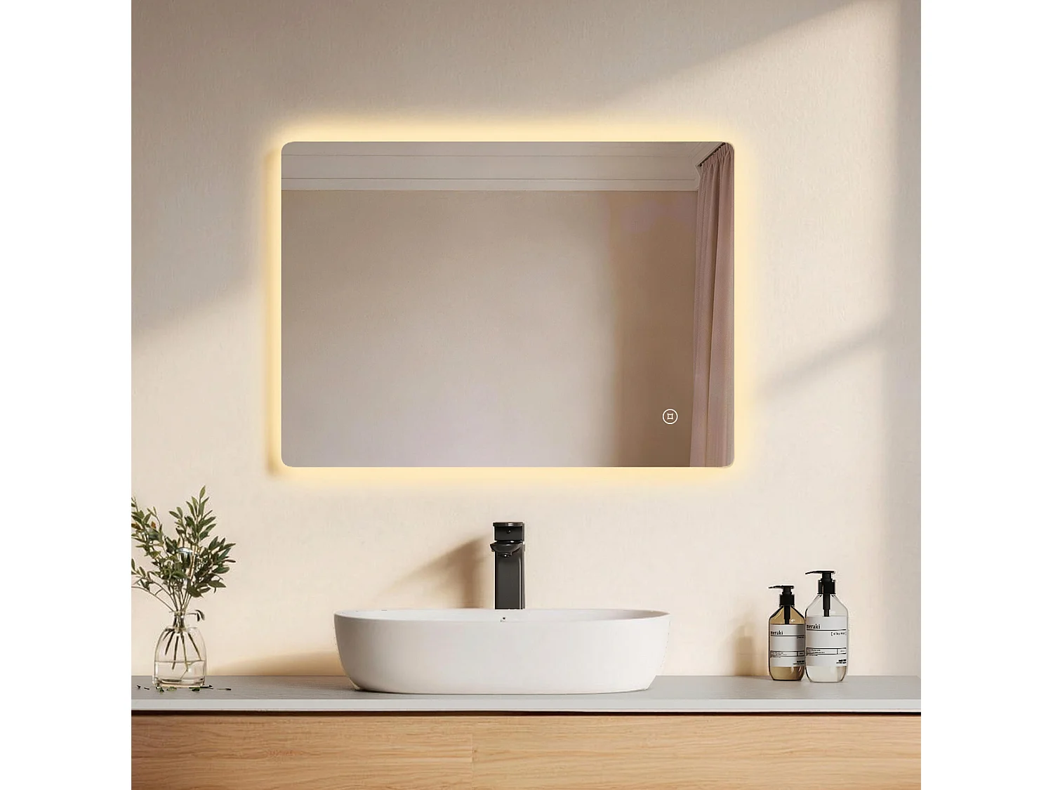 EMKE Rechthoekige LED badkamerspiegel met achtergrondverlichting 70x50 cm