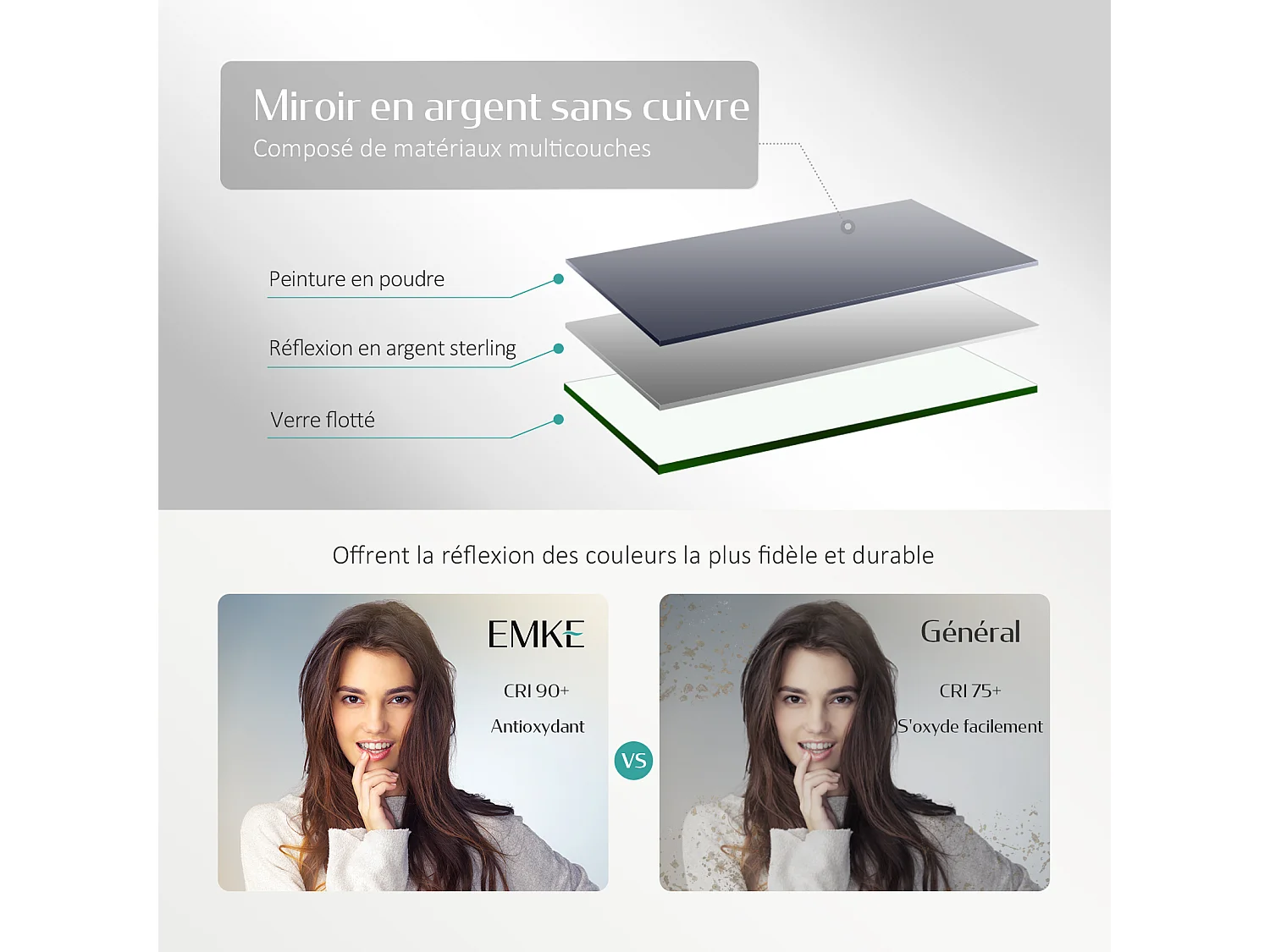 EMKE Badkamerspiegel LED 120x60cm touch koud wit licht