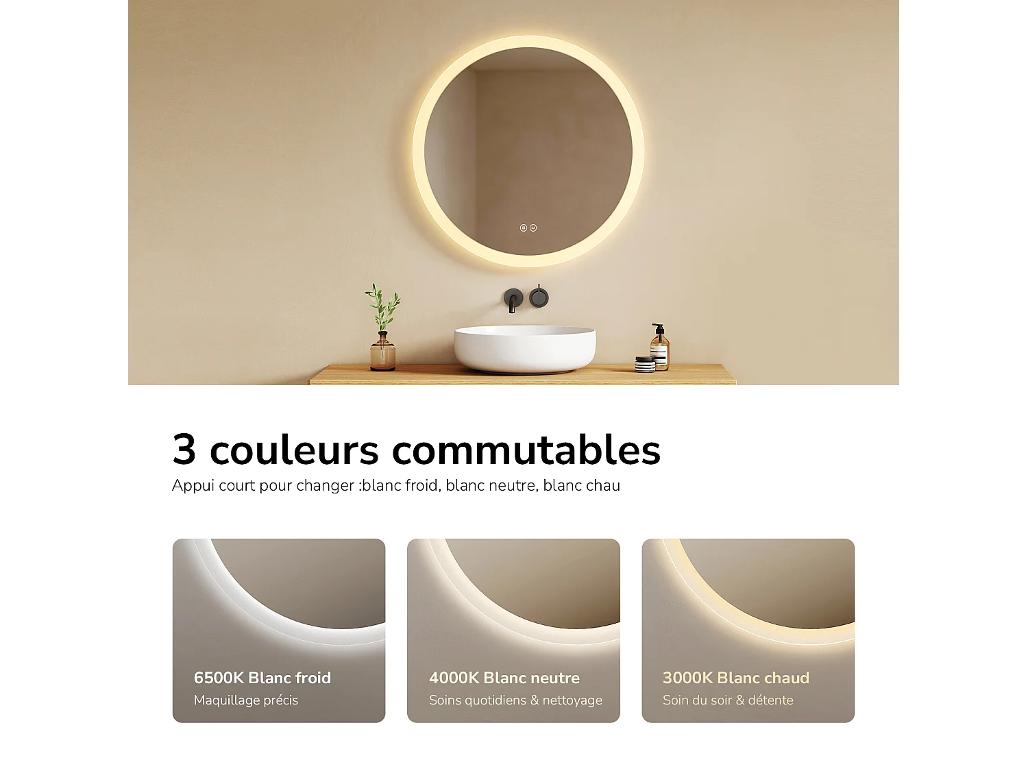 EMKE Ronde LED badkamerspiegel met anti-condens 60 cm