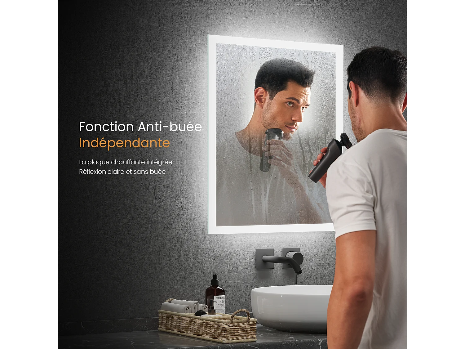 EMKE Badkamerspiegel LED 100x60cm anti-condens dubbele verlichting