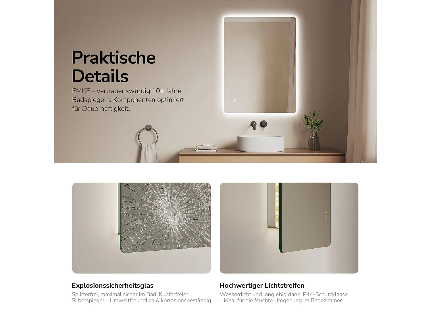 EMKE LED badkamerspiegel rechthoekig 80x60 cm touch