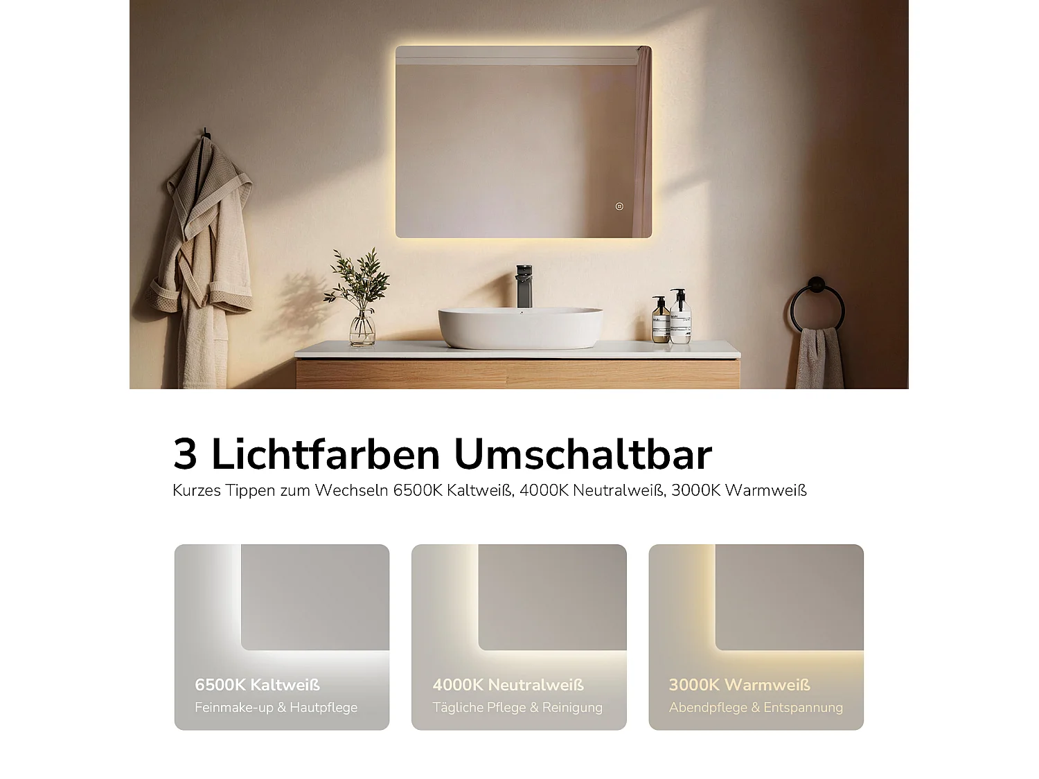 EMKE LED badkamerspiegel rechthoekig 80x60 cm touch