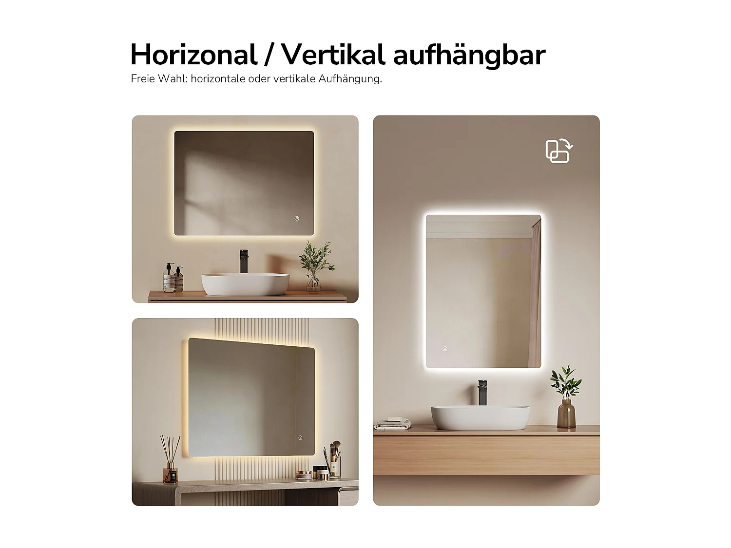 EMKE LED badkamerspiegel rechthoekig 80x60 cm touch