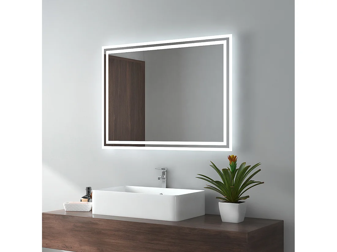 EMKE Badkamerspiegel LED 80x60cm anti-condens dubbele verlichting