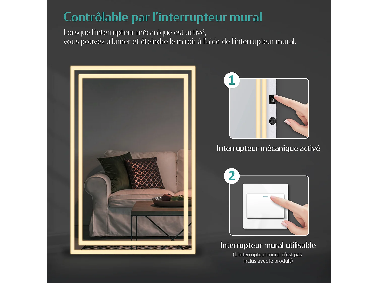 EMKE Badkamerspiegel LED 80x60cm anti-condens dubbele verlichting