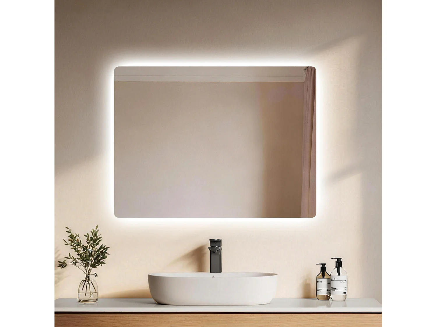 EMKE LED badkamerspiegel met achtergrondverlichting 80x60 cm koud wit