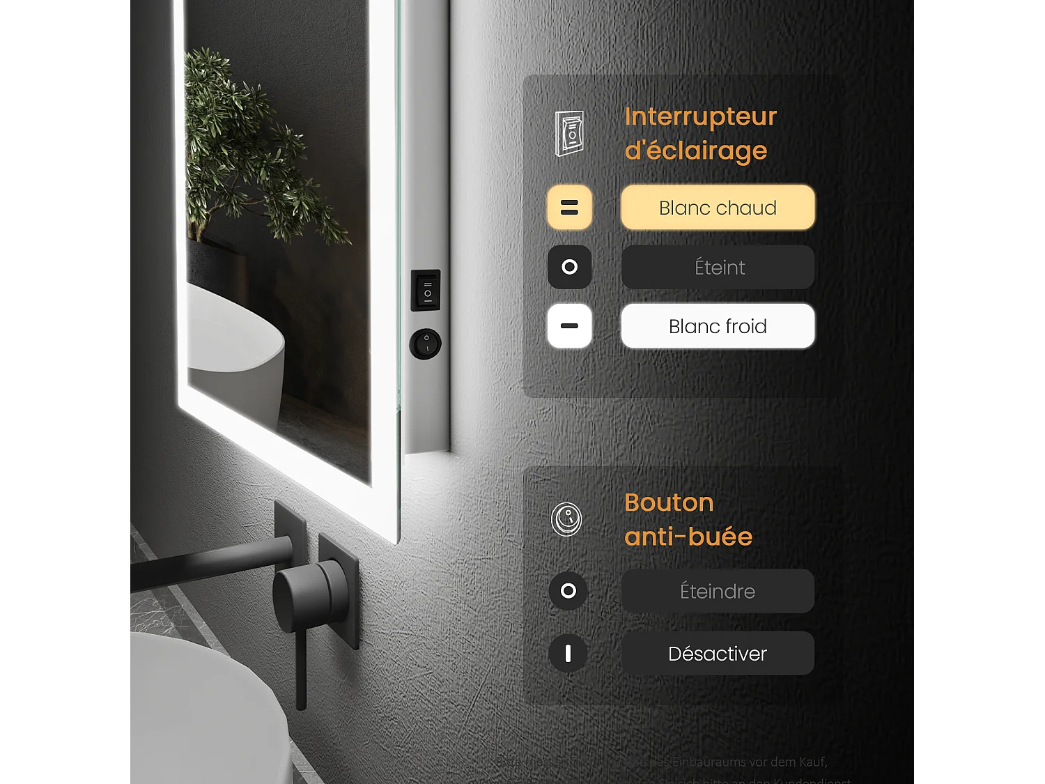 EMKE Badkamerspiegel LED 80x60cm anti-condens dubbele verlichting