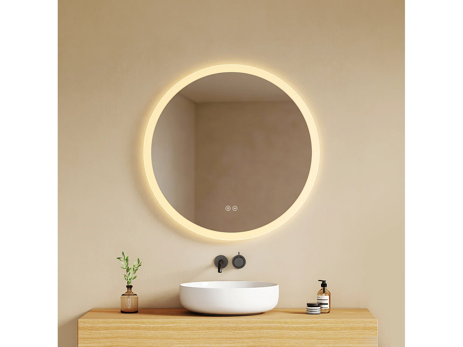 EMKE Miroir de salle de bain rond LED avec anti-buée 70 cm